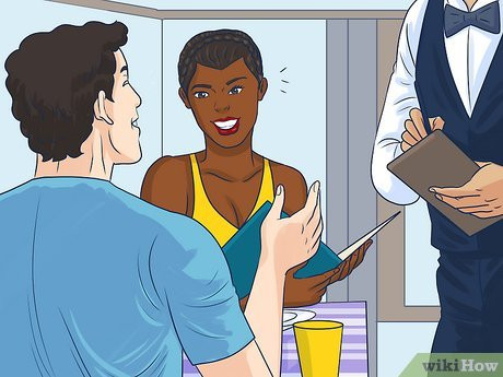 Step 3 Order dinner in a silly accent or do a funny impersonation.